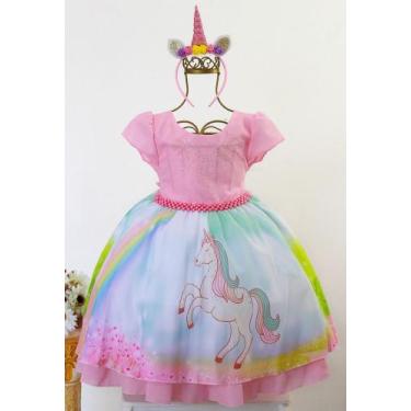 Imagem de Vestido Infantil Festa Temática Unicórnio E Tiara - Pingo de Gente Bab