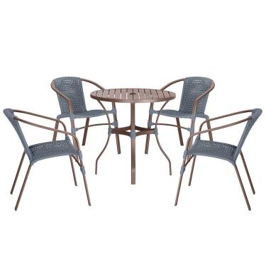 Imagem de 04 Cadeiras Floripa E Mesa Roma 80cm Marrom Trama Original Prata