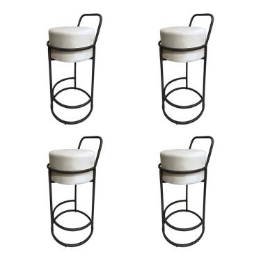 Imagem de Kit 4 Banquetas Alta Redonda Base Preta Veludo - Bege