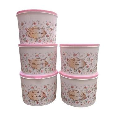 Imagem de kit 5 Potes Plásticos Porta Mantimentos Floral 1 Litro - Pedreira Util