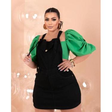 Imagem de Jardineira Macacão Plus Size Jeans Com Elastano Grande Curto - Tan Jea