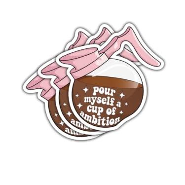 Imagem de 3 peças Pour Myself A Cup of Ambition adesivo motivacional café presente para amantes de café café Pour Myself uma xícara de ambição adesivos à prova d'água decalque de carro para laptop garrafa de