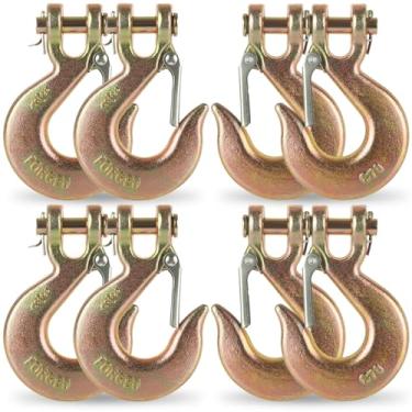 Imagem de FVIEXE Pacote com 8 ganchos de corrente de 9,5 cm, gancho deslizante de aço forjado G70 resistente com trava de segurança, gancho de corrente de gancho para correntes de reboque, guincho, reboque