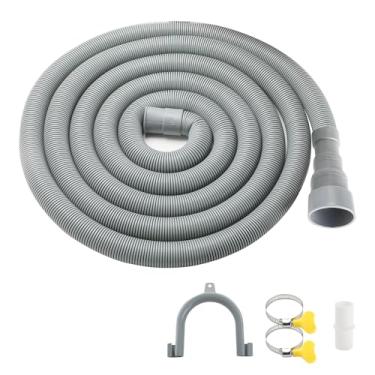Imagem de YEUIKERR Mangueira de drenagem para máquina de lavar roupa de 4 m, kit de extensão universal de mangueira de drenagem para máquina de lavar louça, mangueira de descarga flexível com 1 suporte de