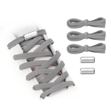 Imagem de YELARXI Cadarços elásticos sem laço com 2 fivelas de metal para adultos, tênis de lona, Cinza, 39 inch