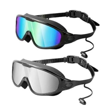 Imagem de predolo Óculos de natação com protetor auricular, 2 peças, antiembaçante, com fone de ouvido, visão ampla de 180°, para adultos, para esportes ao ar livre, Multi E Prata