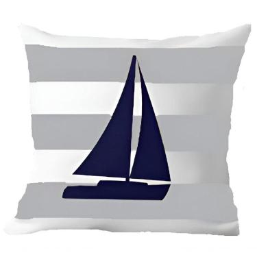 Imagem de Capa Almofada Azul Barco à Vela Marítima Decorativo 50x50cm