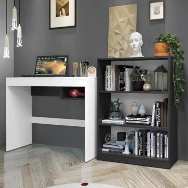 Imagem de Escrivaninha Rubi e Estante Livreiro 6907 Branco Preto - MADESA