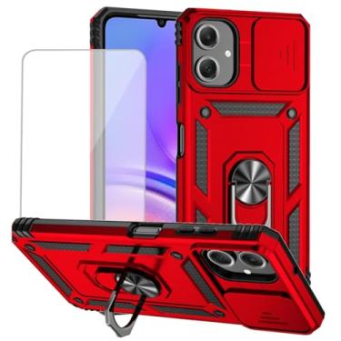 Imagem de Yodueiv Capa para Galaxy A06, capa para SamsungA06 SM-A065F com protetor de tela de vidro temperado e capa de câmera deslizante, anel magnético suporte de carro capa protetora para Samsung Galaxy A06