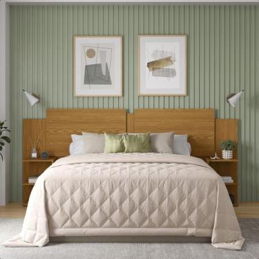 Imagem de Painel Cama Box Quarto Regulável 3 Tamanhos com 2 Mesas de Cabeceiras 