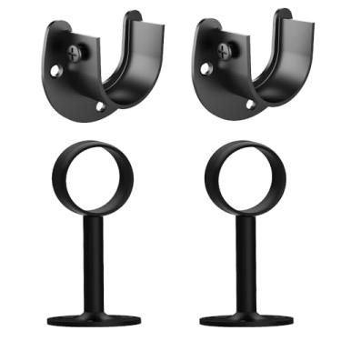 Imagem de FYTRONDY Soquete de flange de tubo de aço inoxidável e suporte de extremidade de mastro em forma de U, suporte de varão de armário de cortina de chuveiro, suportes de varão de guarda-roupa, várias formas de montagem no teto e na parede (3,17 cm, pacote com 4, preto)