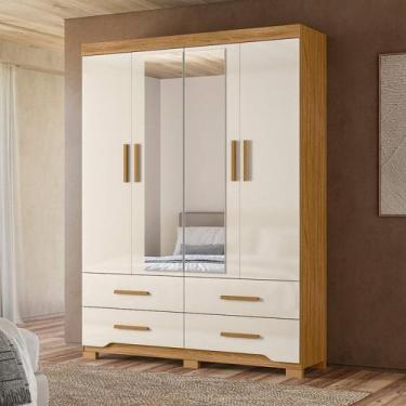 Imagem de Guarda Roupa Casal 4 Portas 4 Gavetas 2 Espelhos e Pés Miami - Moval
