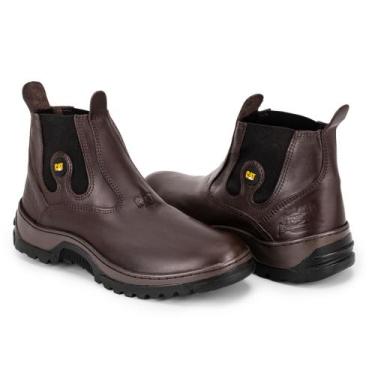 Imagem de Botina Masculina Couro Legítimo Sola Borracha Elástico Ortopédica Vári