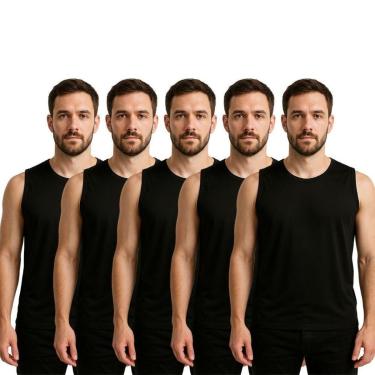 Imagem de Kit 5 Camisetas Regata Masculina Lisa Dry Academia Fit-Masculino