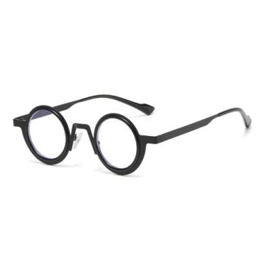 Imagem de Óculos de sol retrô redondos pequenos de metal punk femininos, óculos de sol com lentes transparentes UV400, armação masculina (preto transparente)