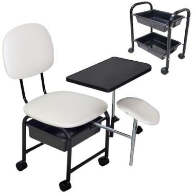 Imagem de Kit Cadeira Manicure Cirandinha + Carrinho Auxiliar Branco - For-ty