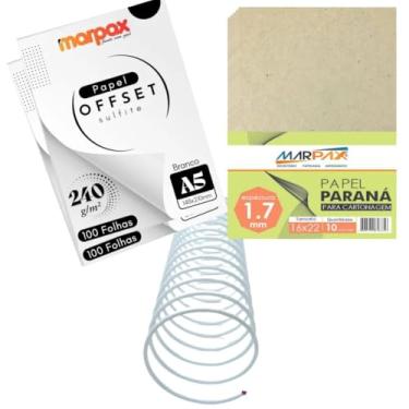 Imagem de Kit encadernação 240g Offset A5 + Papel Paraná + Espiral Metal