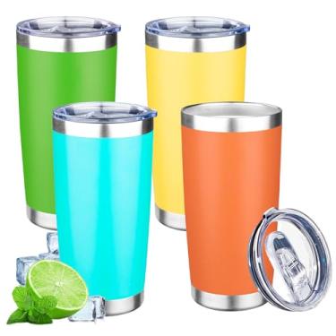 Imagem de Copo de 590 ml com tampa de parede dupla isolado a vácuo caneca de café de viagem copo térmico de aço inoxidável revestido em pó copo de café resistente a granel para bebidas quentes e frias