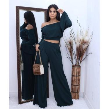 Imagem de Calça Pantalona Feminina Em Malha Viscolycra Cintura Media Alta Com Bo