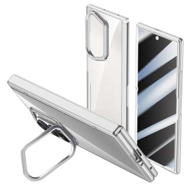 Imagem de POYUFRG Capa fina para Samsung Galaxy Z Fold 7, proteção de dobradiça de tela anti-espião, capa transparente galvanizada com capa de suporte de lente de metal, branca, Z Fold 7