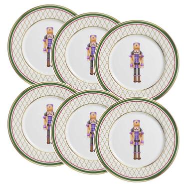 Imagem de Conjunto de 6 Pratos Raso de Cerâmica Soldadinhos com Filete de Ouro 29cm - Alleanza