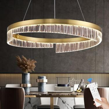 Imagem de Sparklelf Lustre dourado lustres modernos de LED de 61 cm, regulável, 1 anel de montagem embutida, pingente de LED com controle remoto para sala de estar, quarto, sala de jantar