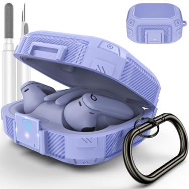 Imagem de [Trava segura de atualização] para Beats Powerbeats Pro 2, capa protetora LDSXAY de fibra de carbono à prova de choque para Powerbeats Pro 2 2025 com kit de limpeza e mosquetão (Roxo)