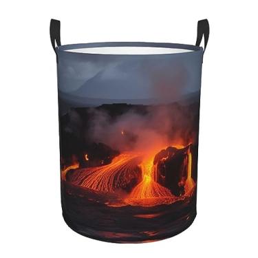 Imagem de Kilauea Cesto de lavanderia vulcão dobrável à prova d'água cesto de armazenamento de roupas com alças pano oxford organizador de brinquedos cesta para banheiro, lavanderia, quarto, médio