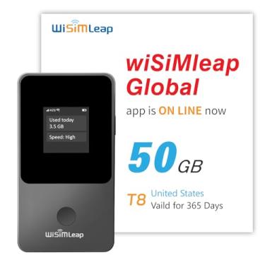 Imagem de WISIMLEAP Dispositivo De Ponto Acesso Móvel Global Para Viagens, Roteador Bolso 4G, Sem Taxa Roaming, Cartão Sim Integrado, Precisa Contrato Físico, Wi-Fi Portátil 50 Gb 150 Países Nos Eua