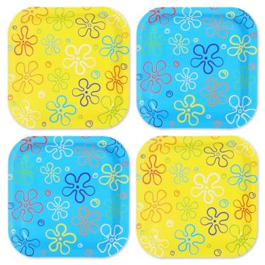 Imagem de Whaline 40 peças de prato de papel de festa de esponja com tema de desenho animado prato descartável amarelo azul utensílios de mesa para aniversário, suprimentos de chá de bebê, decoração de mesa, 23