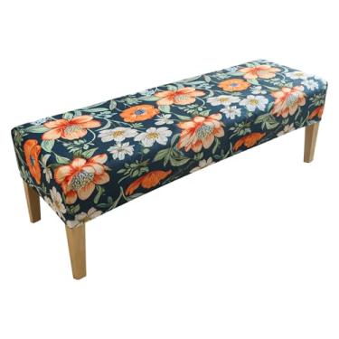 Imagem de EVOLLER Capa de banco de veludo para sala de jantar 114 a 122 cm de comprimento com estampa laranja elástica retangular para mesa de jantar, quarto, lavável