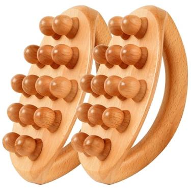Imagem de Gua Sha, ferramentas de massagem de madeira com alça, 2 peças, 14 contas, rolo de massagem de madeira para drenagem linfática, ferramentas para modelar o corpo, massagem de celulite, gua sha, rolo de