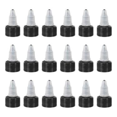 Imagem de PATIKIL Tampas de garrafa torcidas 20/410, 18 peças de tampas de substituição de garrafas de plástico com borda nervurada com junta de espuma para tampas de tinta, distribuição de cola, preto