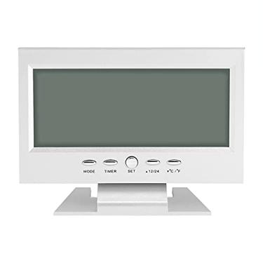 Imagem de ZJchao Relógio Digital, 5,71 X 4,41 Polegadas LCD Sensor de Som Digital Table Despertador Despertador Relógio Elétrico Clock Relk Com Calendário e Temperatura para Quartos (Prata)