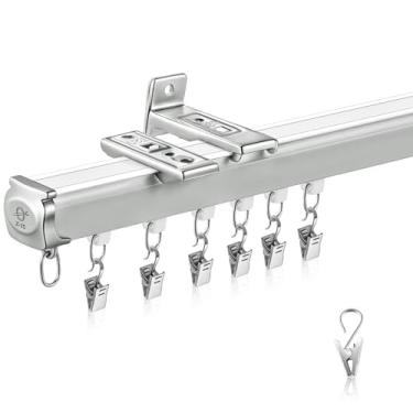 Imagem de Juexica Kit de trilhos de cortina de teto ou parede com ganchos, conjunto de trilhos de cortina de comprimento ajustável de 3 metros para sala de estar, quarto, varões de janela única para montagem no
