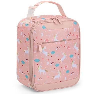 Imagem de Lancheira para meninas, lancheira infantil isolada para escola, rosa, infantil, lancheira para adolescentes, escola, viagem, piquenique (unicórnio)