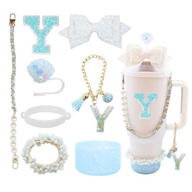 Imagem de Conjunto de acessórios de copo de 8 peças para copo Stanley de 30 e 1,8 g com alça, incluindo topo de palha, bota, alça de alça de garrafa de água, decoração de arco de palha, pulseiras, pingente de