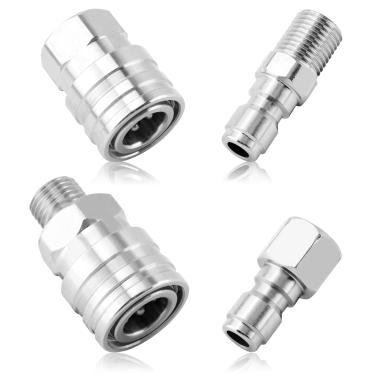 Imagem de 2 conjuntos NPT 1/10.2 cm acoplador de lavadora de pressão plugue de conexão rápida, conjunto de adaptadores de lavadora de pressão, acessórios de conector rápido de aço inoxidável (rosca interna