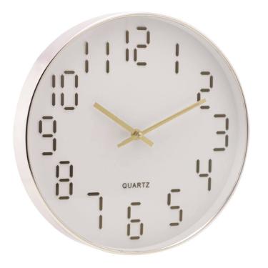 Imagem de Relógio de Parede em Plástico Quartz Branco com Dourado 30,5