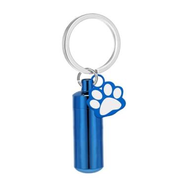 Imagem de Dualoai Urna para animais de estimação, chaveiro, urna para lembranças, recipiente compacto, suporte para pelos de cachorro, chaveiro resistente, enfeite, Azul