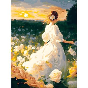 Imagem de Huacan Kits de pintura por números para adultos iniciantes sem moldura, faça-você-mesmo para meninas, desenho em tela, kit de pintura acrílica feito à mão com 4 pincéis 40 x 50 cm