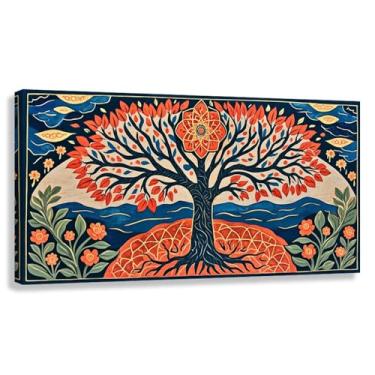 Imagem de Árvore da Vida Arte de Parede Impressão em Tela Decoração Flor de Lótus Imagens Símbolo Espiritual Sala de Estar Vermelho Azul 40x20cmx1