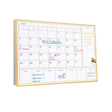 Imagem de Aitakatta Calendário apagável a seco 3 em 1 para parede com moldura de alumínio dourado, quadro branco magnético mensal e semanal, quadro apagável a seco para parede, quadro branco pendurado para