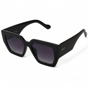 Imagem de Óculos De Sol Feiticeira Blogueira Feminino Solon Preto Armação Degradê Uv400 Fashion Gatinho Puxado Proteção Premium Moda Diaria Quadrado + Acompanhamentos