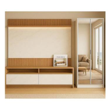 Imagem de Estante Home para Tv 70 Polegadas Ripado com Led e Armário 2 Portas Es