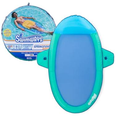Imagem de SwimWays Spring Float Espreguiçadeira de piscina premium para piscina, boia inflável para adultos com inflação rápida para crianças a partir de 15 anos, água-marinha