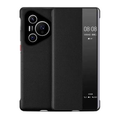 Imagem de FWYANZH Capa flip para Huawei Pura 80 Ultra/80 Pro +/80 Pro/80, Smart Clear View Window Slim Capa de couro à prova de choque, preta, 80 Ultra