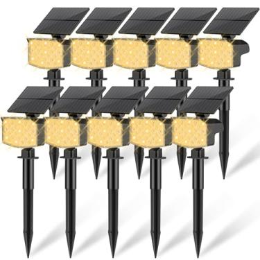 Imagem de NACINIC Luzes solares para ambientes externos, à prova d'água, ajustáveis, movidas a energia solar para quintal, 3 modos de iluminação de longo tempo, holofotes para caminho, jardim, parede externa