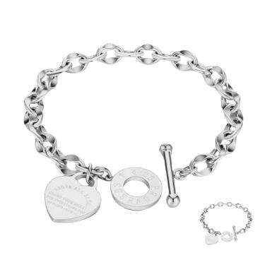 Imagem de pichuxiu Pulseira de coração de prata banhada a ouro 18 quilates / ouro rosa bíblica escritura coração pulseira para mulheres joias presente sua corrente de elos OT fecho aço inoxidável aniversário