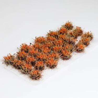 Imagem de Ylutex 32 peças de diorama de 8 mm de altura - flores - folha de grama em miniatura - aglomerados - laranja avermelhado escuro - grama estática para modelo-trem-cenário, terreno de jogos de guerra